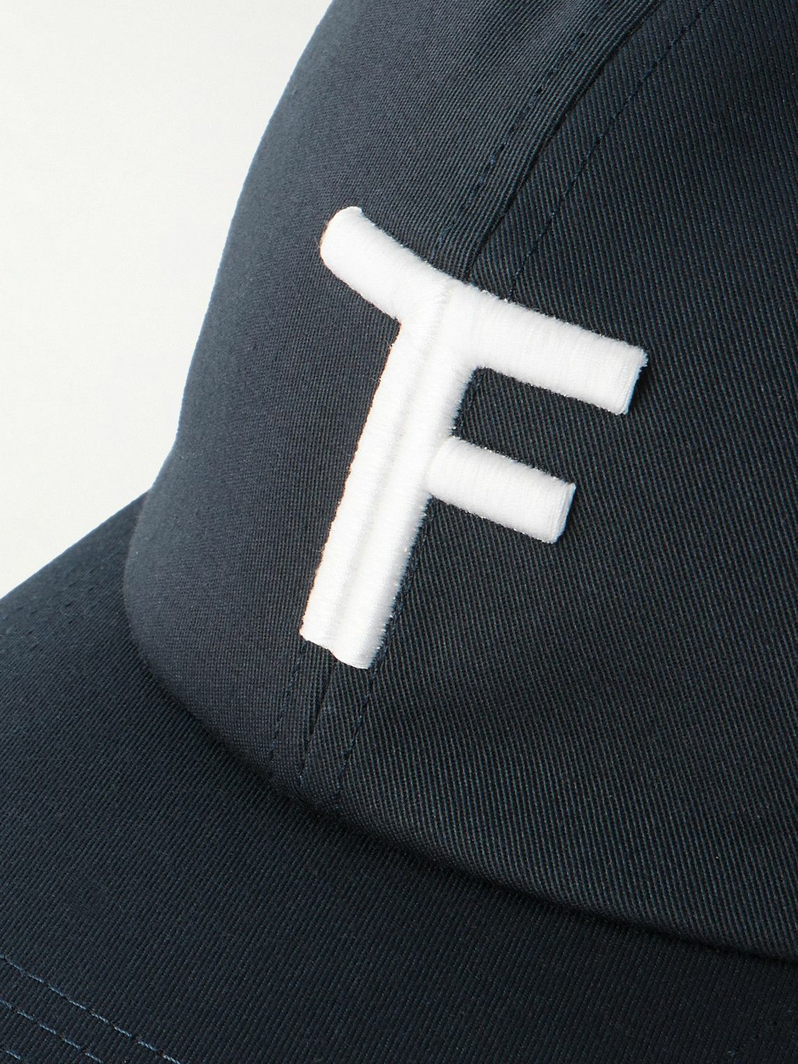 Tom Ford - Logo-Embroidered Leather-Trimmed Cotton-Twill Baseball Cap - Blue