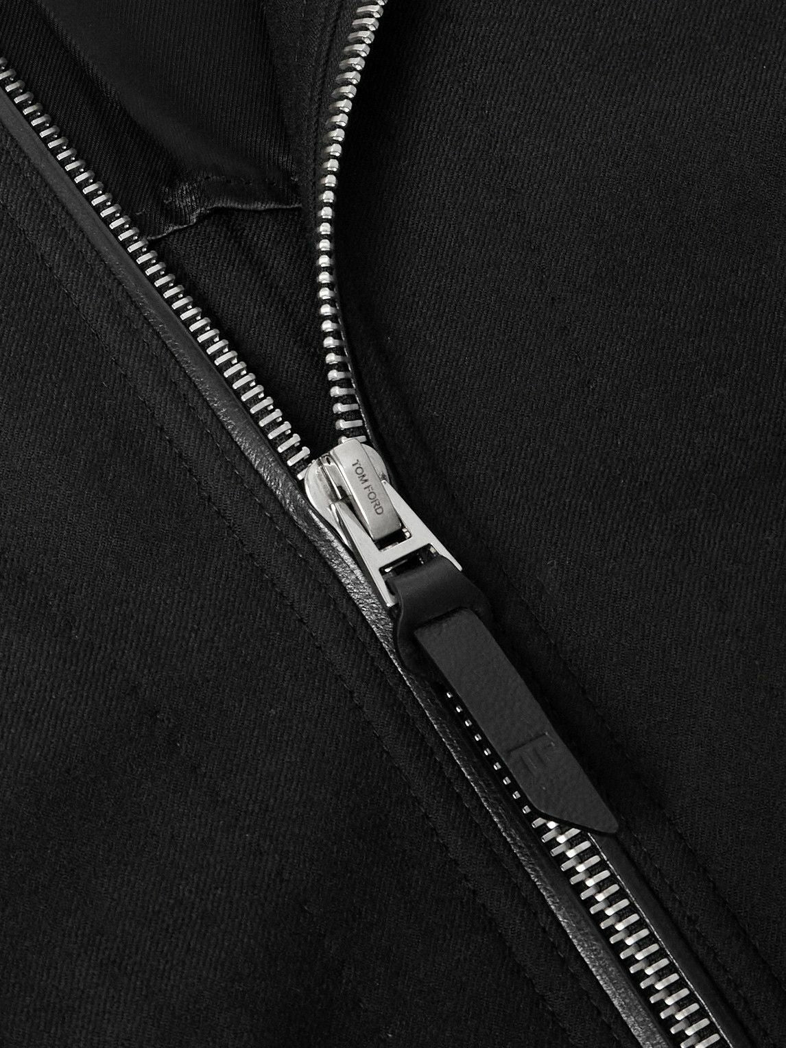 TOM FORD - Leather-Trimmed Wool and Silk-Blend Twill Bomber Jacket - Black