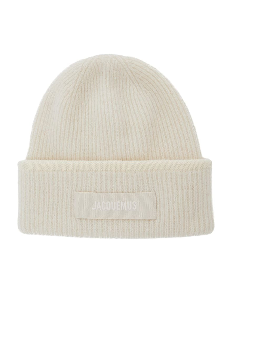 Jacquemus le Berret Gros Grain White Beanie With Logo Patch On The Front And Ribbed Knit In Wool Blend Woman