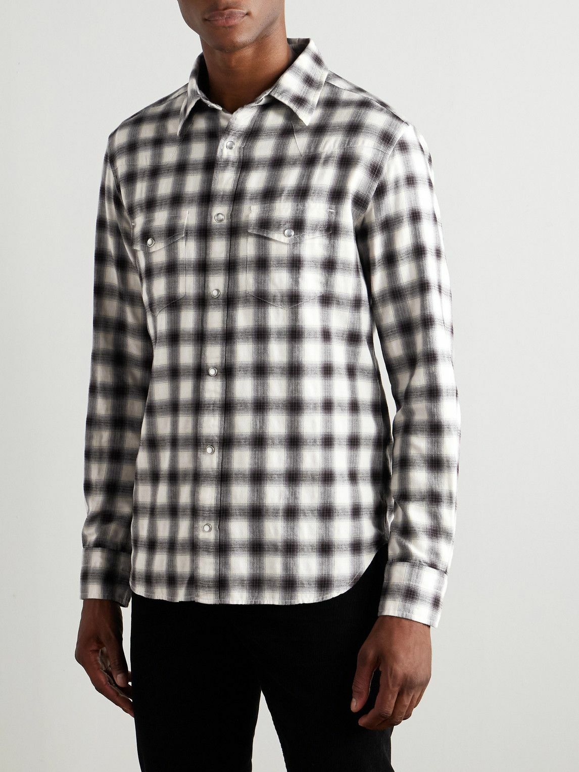 TOM FORD - Slim-Fit Checked Cotton-Flannel Shirt - Brown