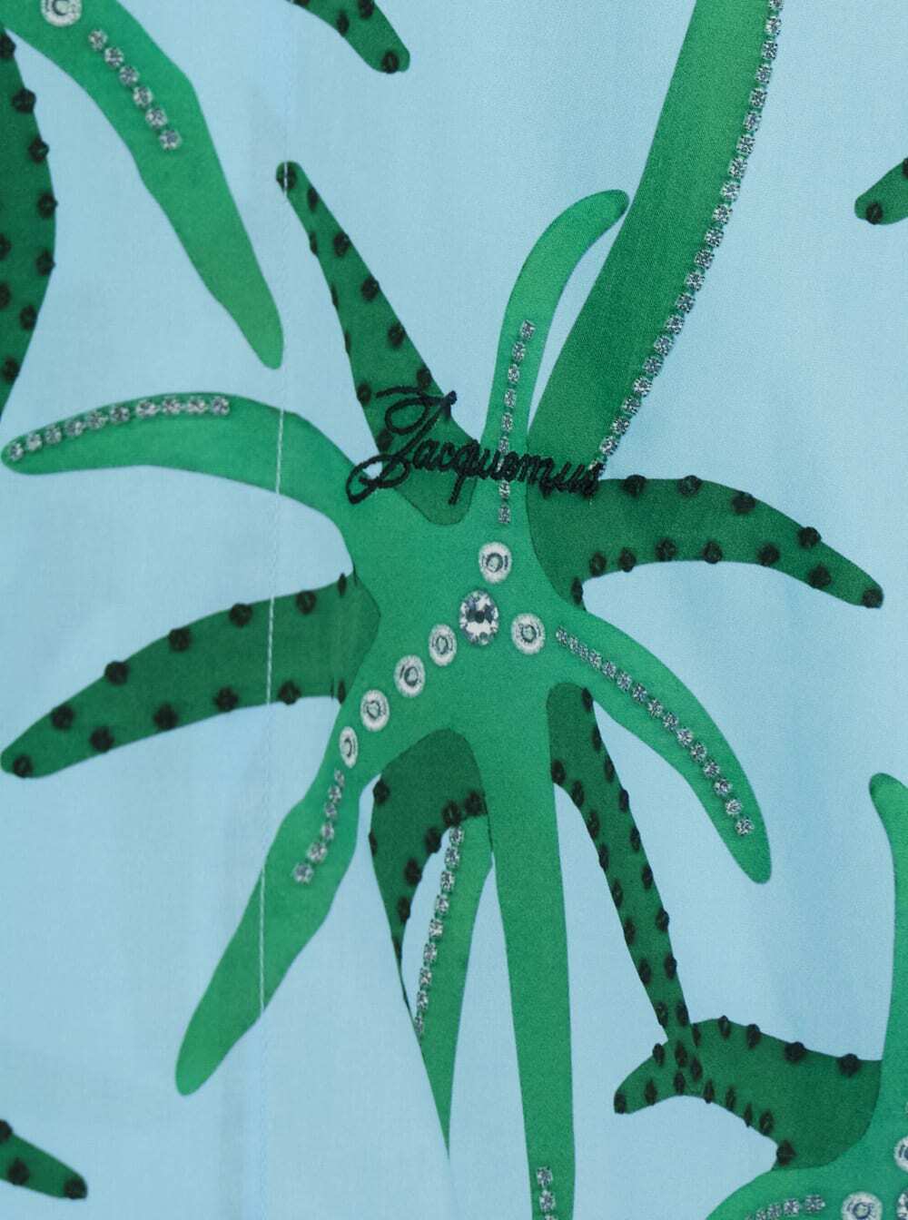 Jacquemus la Chemise Jean Light Blue Shirt With Notched Collar And All-over Palm Tree Print In Cotton Man
