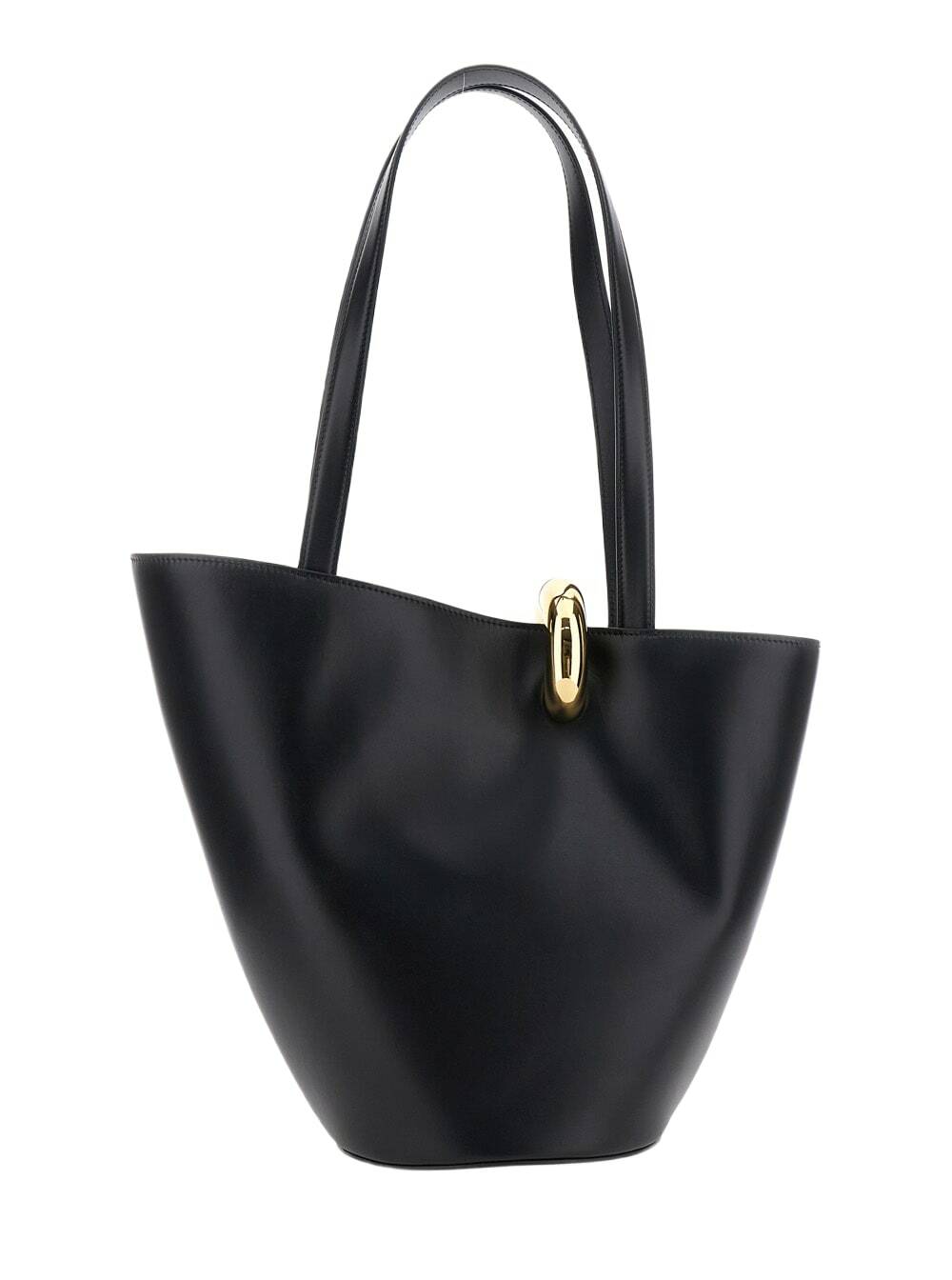 Jacquemus le Bambola Moyen Black Shoulder Bag With Front Metal Ring Closure And Embossed Logo Lettering On The Front In Leather Woman