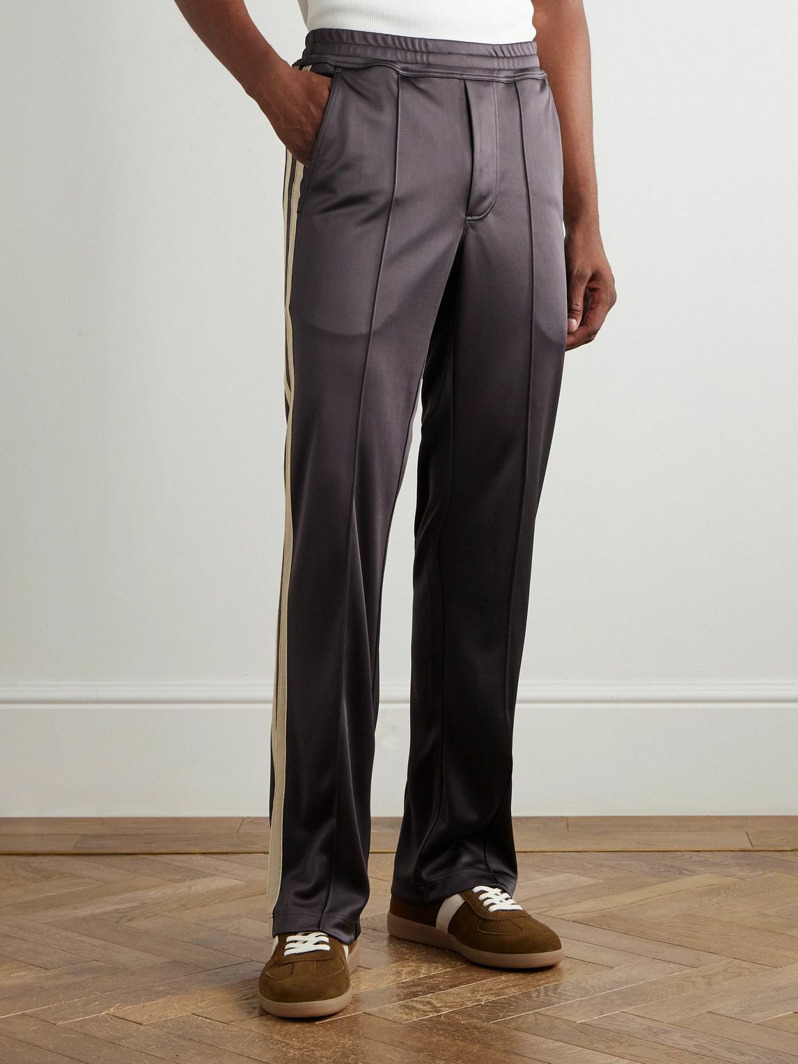 TOM FORD - Straight-Leg Webbing-Trimmed Jersey Track Pants - Brown