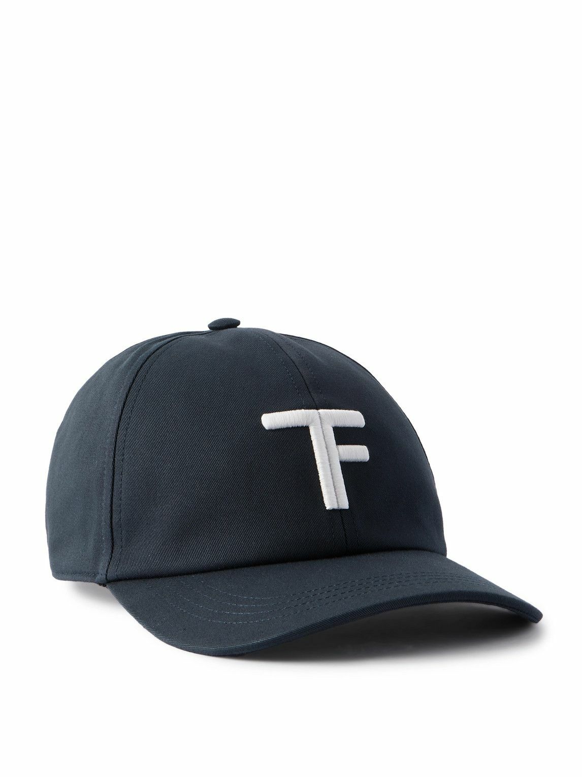 Tom Ford - Logo-Embroidered Leather-Trimmed Cotton-Twill Baseball Cap - Blue