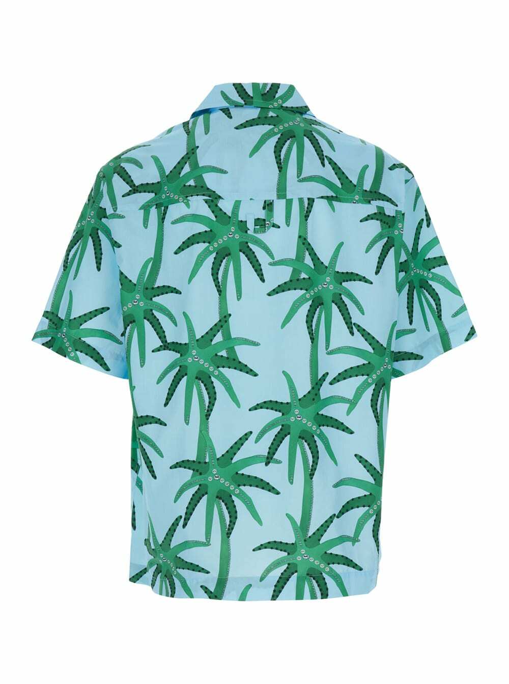 Jacquemus la Chemise Jean Light Blue Shirt With Notched Collar And All-over Palm Tree Print In Cotton Man