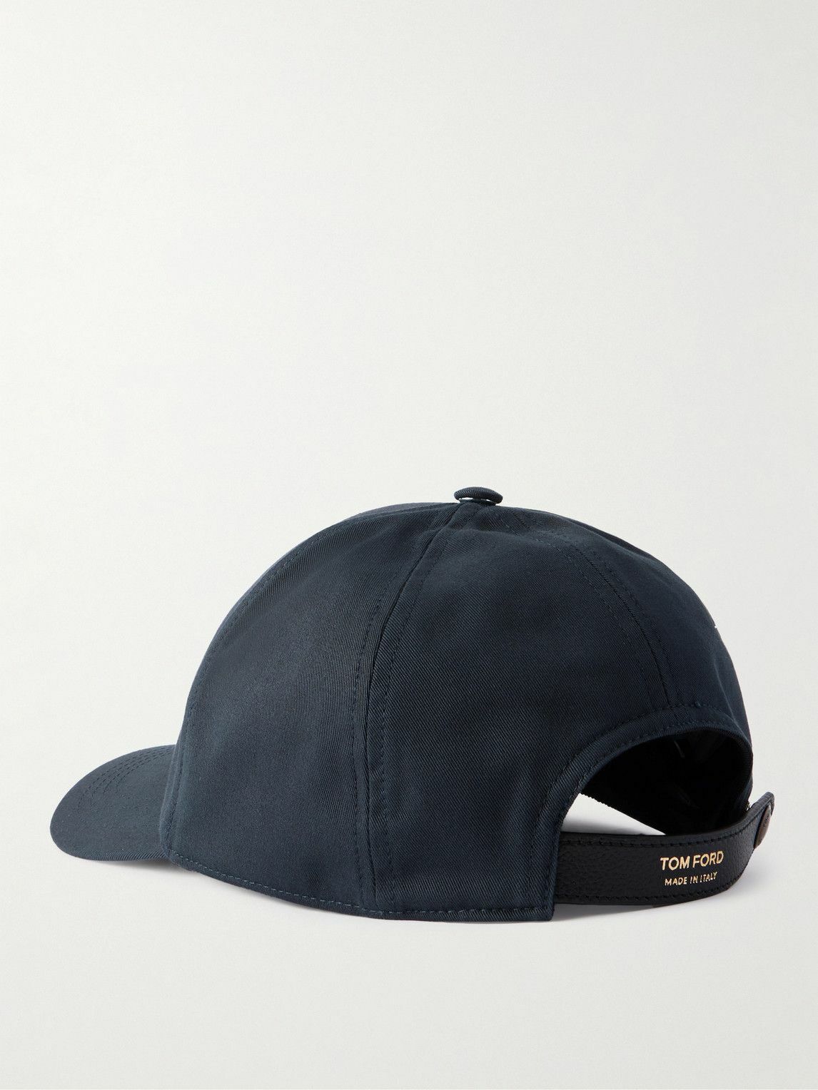 Tom Ford - Logo-Embroidered Leather-Trimmed Cotton-Twill Baseball Cap - Blue
