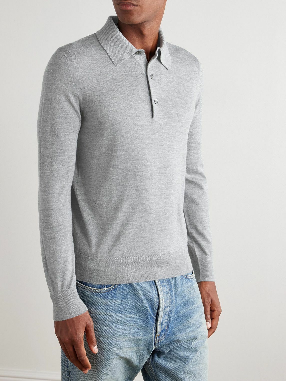 Tom Ford - Slim-Fit Cashmere and Silk-Blend Polo Shirt - Gray