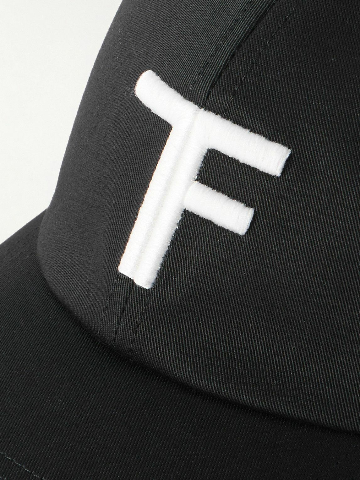 Tom Ford - Logo-Embroidered Leather-Trimmed Cotton-Twill Baseball Cap - Black