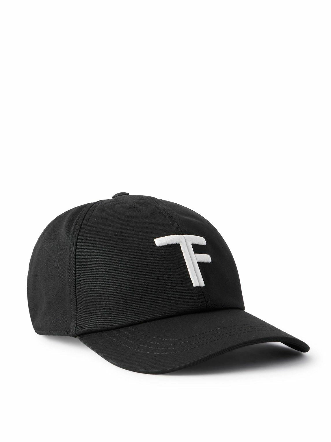 Tom Ford - Logo-Embroidered Leather-Trimmed Cotton-Twill Baseball Cap - Black