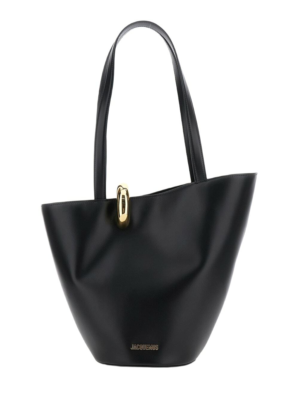 Jacquemus le Bambola Moyen Black Shoulder Bag With Front Metal Ring Closure And Embossed Logo Lettering On The Front In Leather Woman