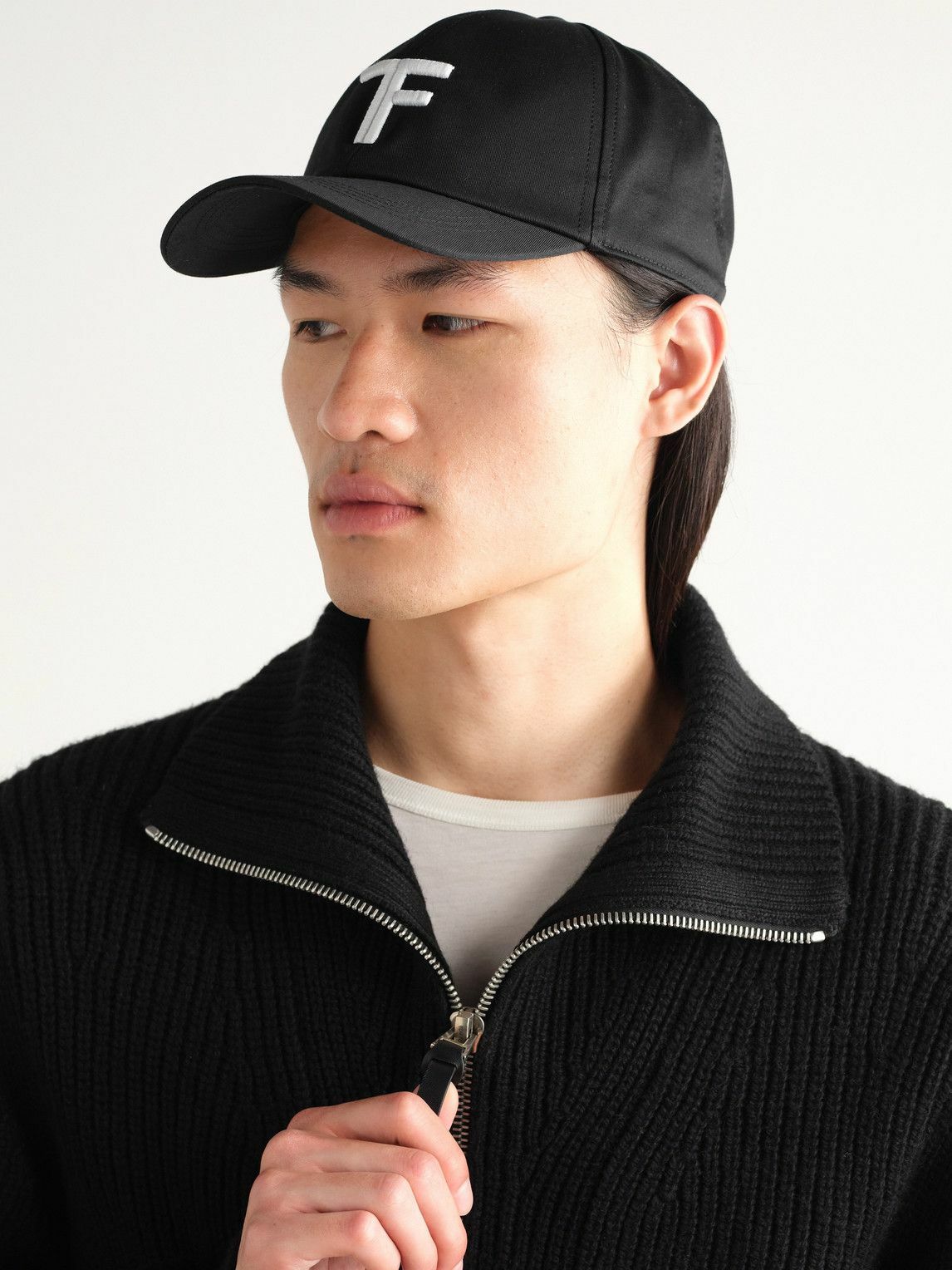 Tom Ford - Logo-Embroidered Leather-Trimmed Cotton-Twill Baseball Cap - Black
