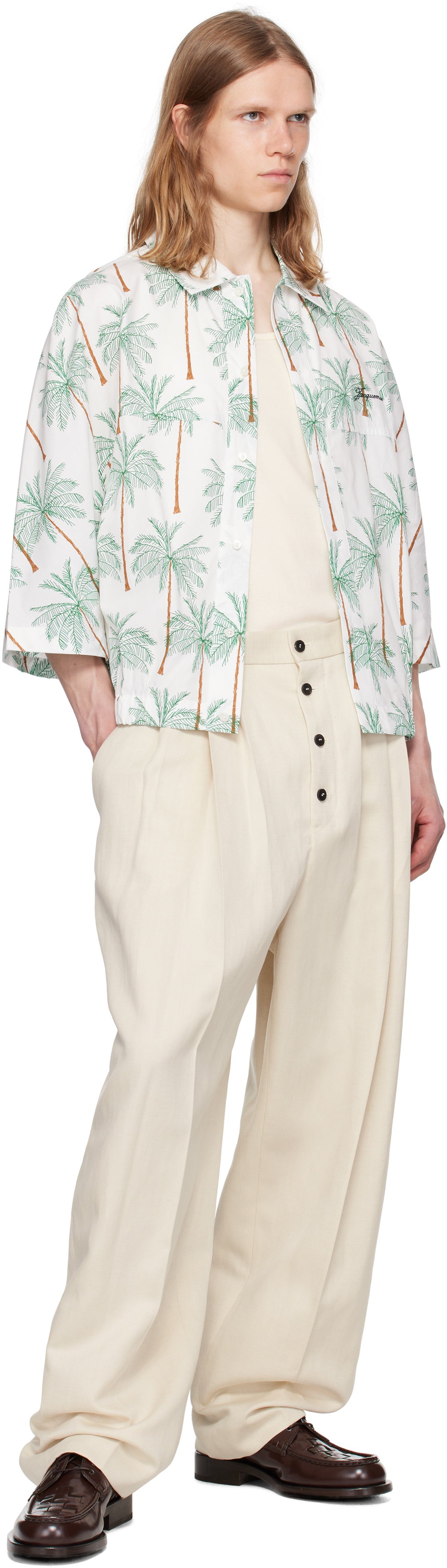 JACQUEMUS White & Green La Croisière 'The Canevas short-sleeve' Shirt
