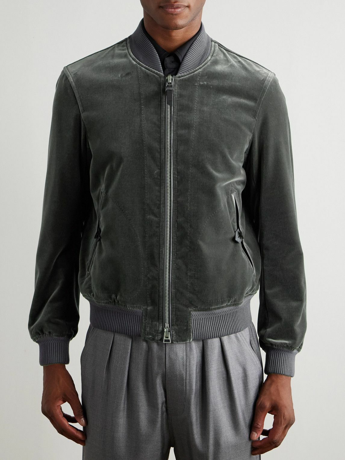 TOM FORD - Cotton-Velvet Bomber Jacket - Gray