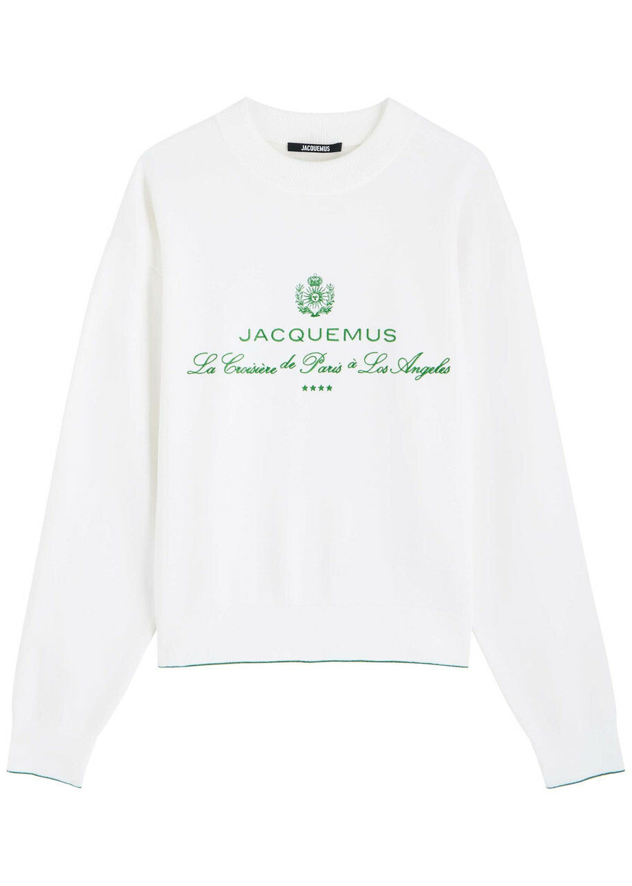 Jacquemus La Maille Venice Embroidered Cotton-blend Sweatshirt White