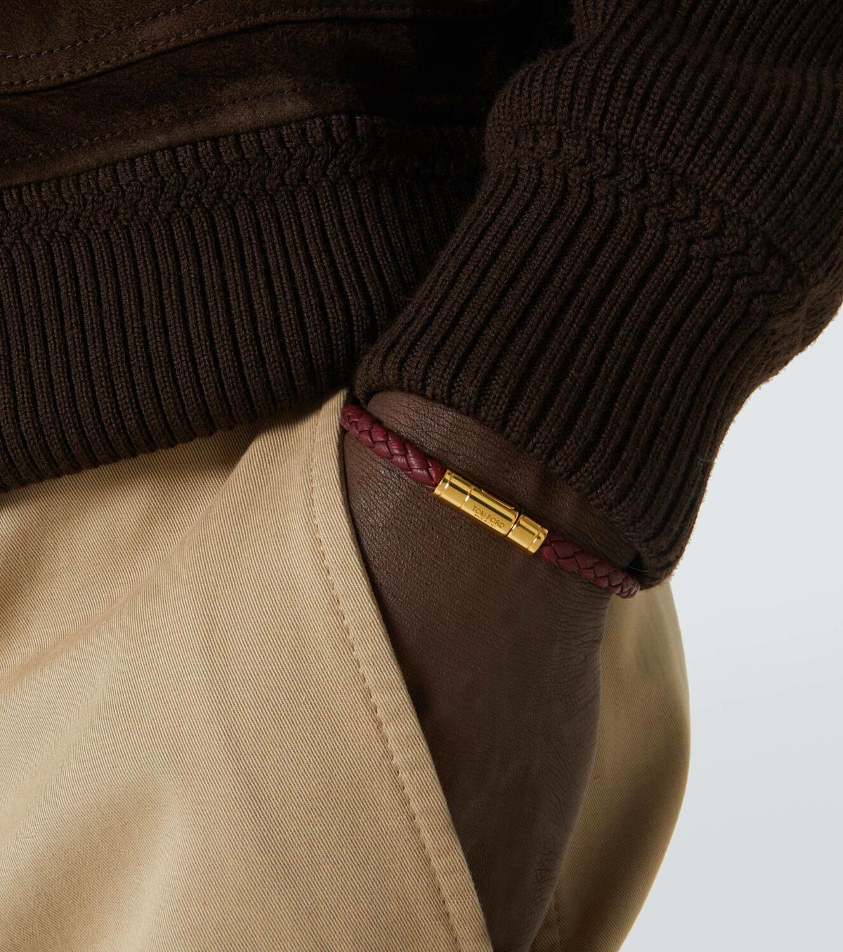 Tom Ford Logo braided leather bracelet