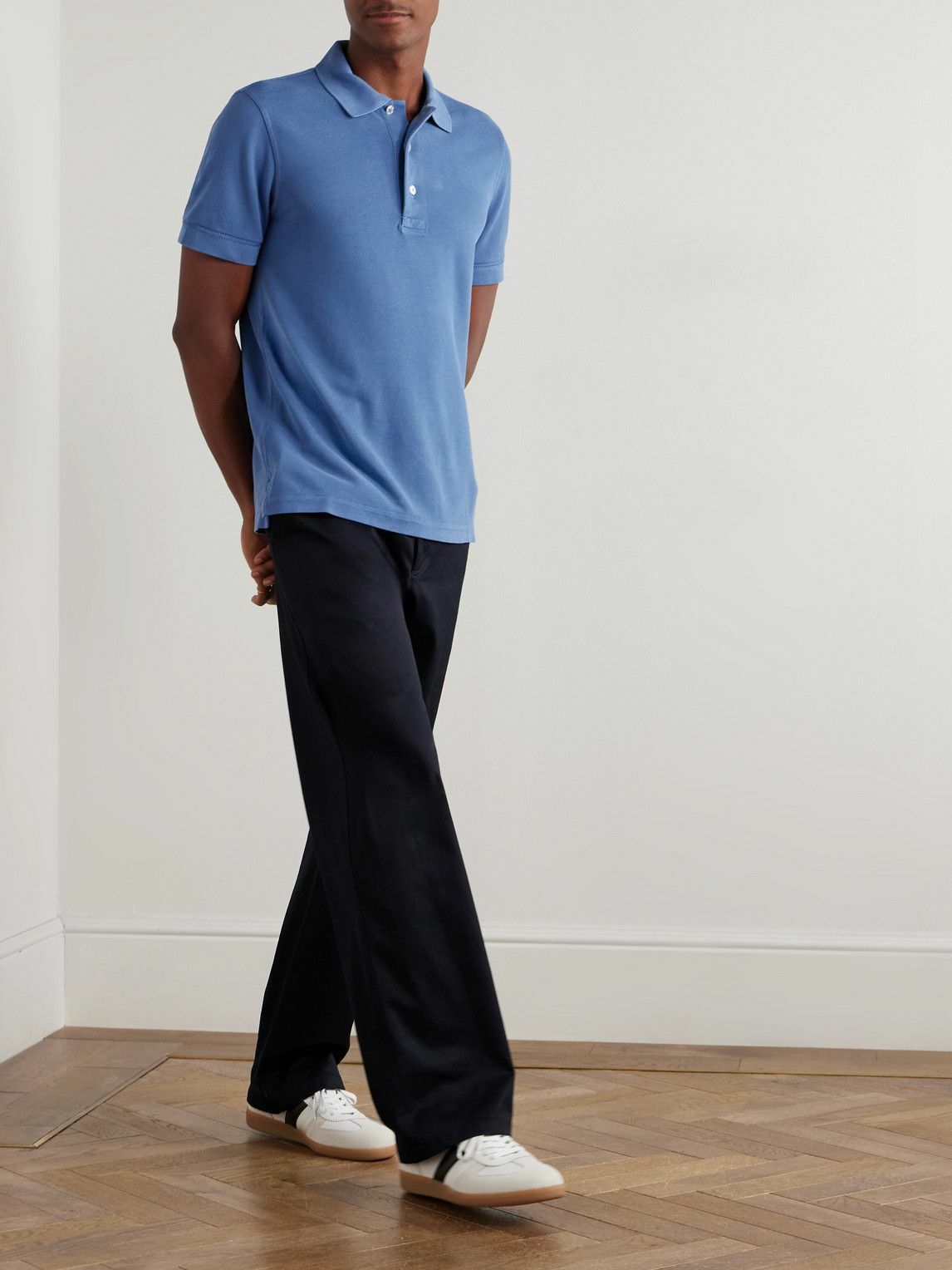 Tom Ford - Slim-Fit Lyocell and Cotton-Blend Piqué Polo Shirt - Blue