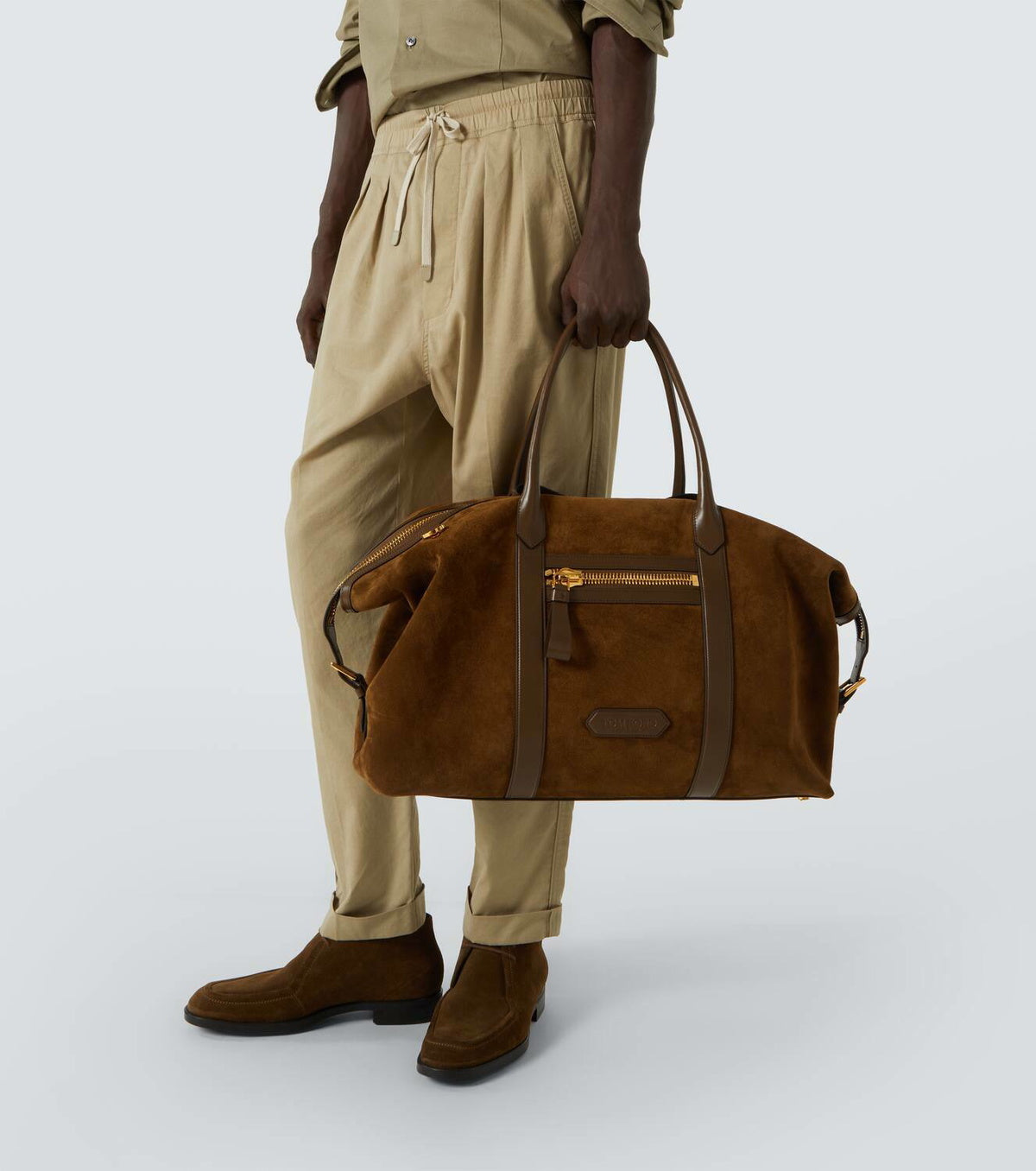 Tom Ford Leather-trimmed suede duffel bag