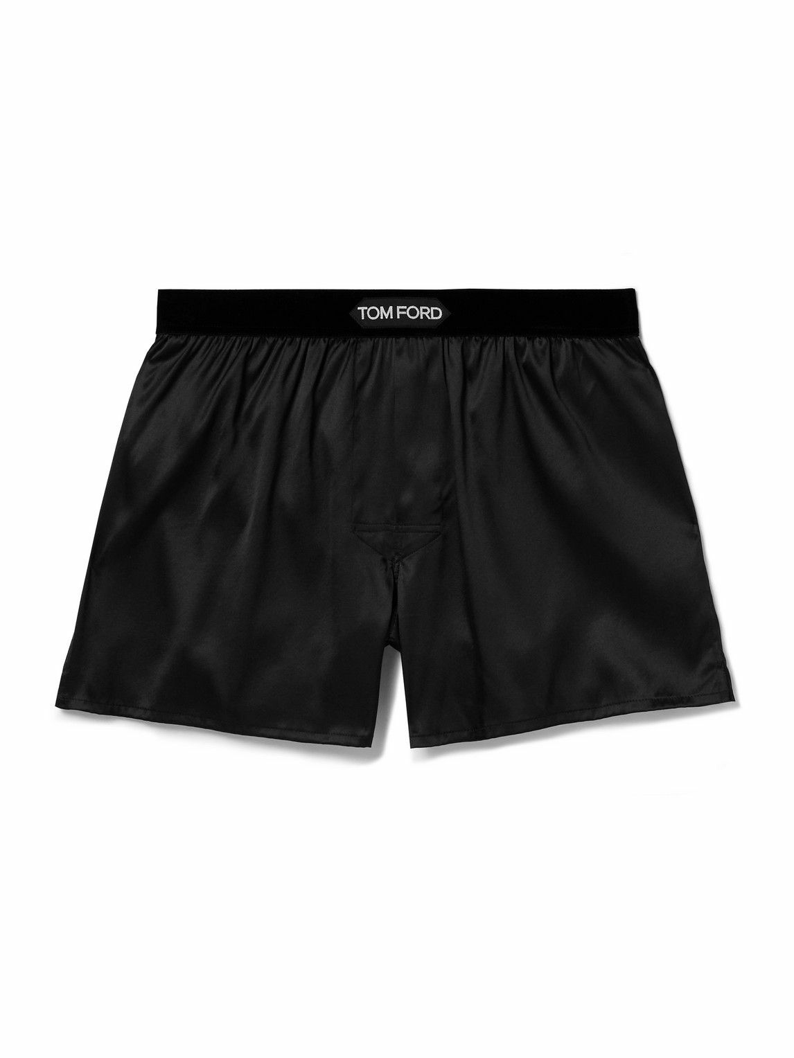 TOM FORD - Velvet-Trimmed Stretch-Silk Satin Boxers - Black