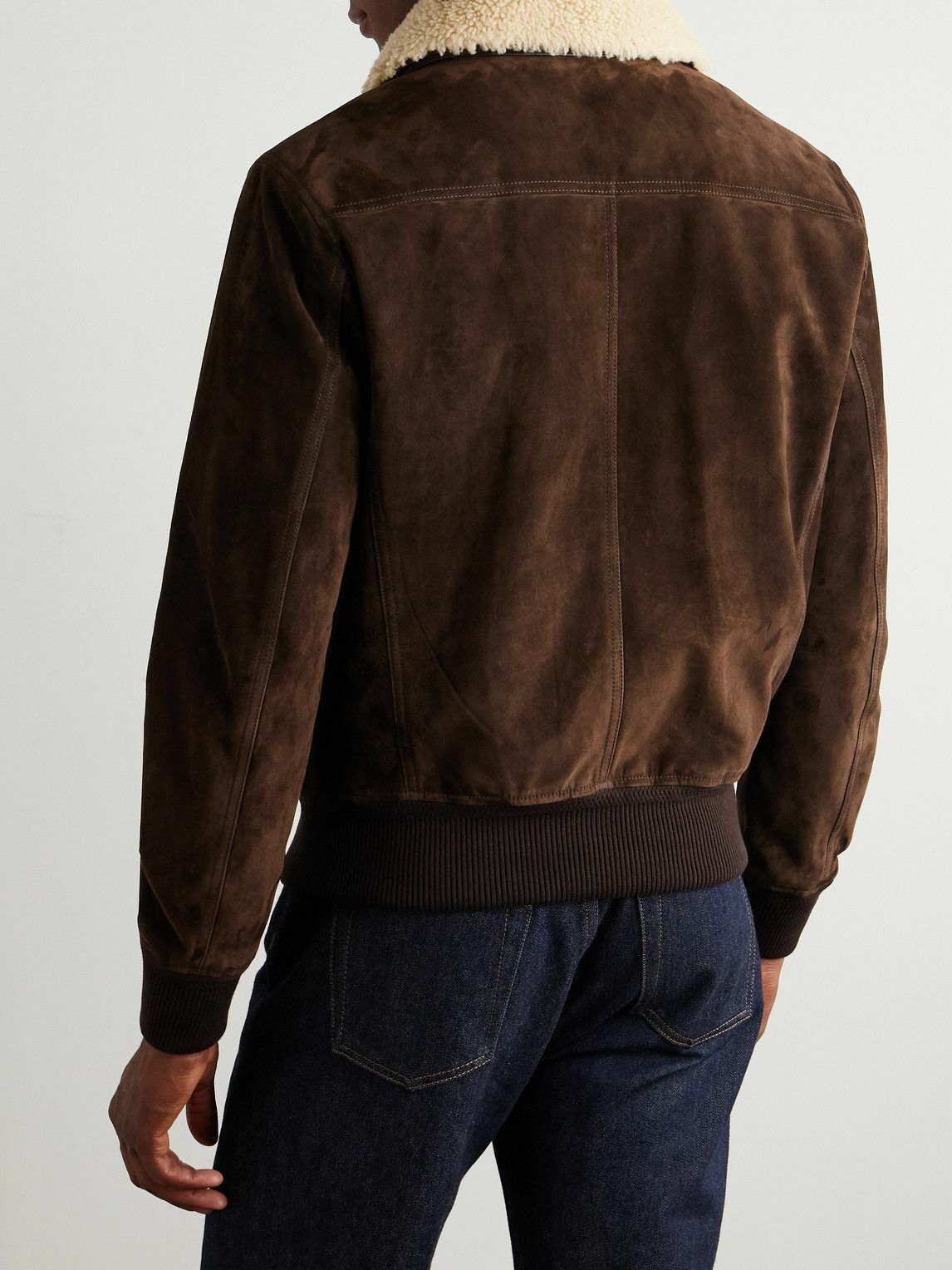 TOM FORD - Shearling-Trimmed Suede Jacket - Brown