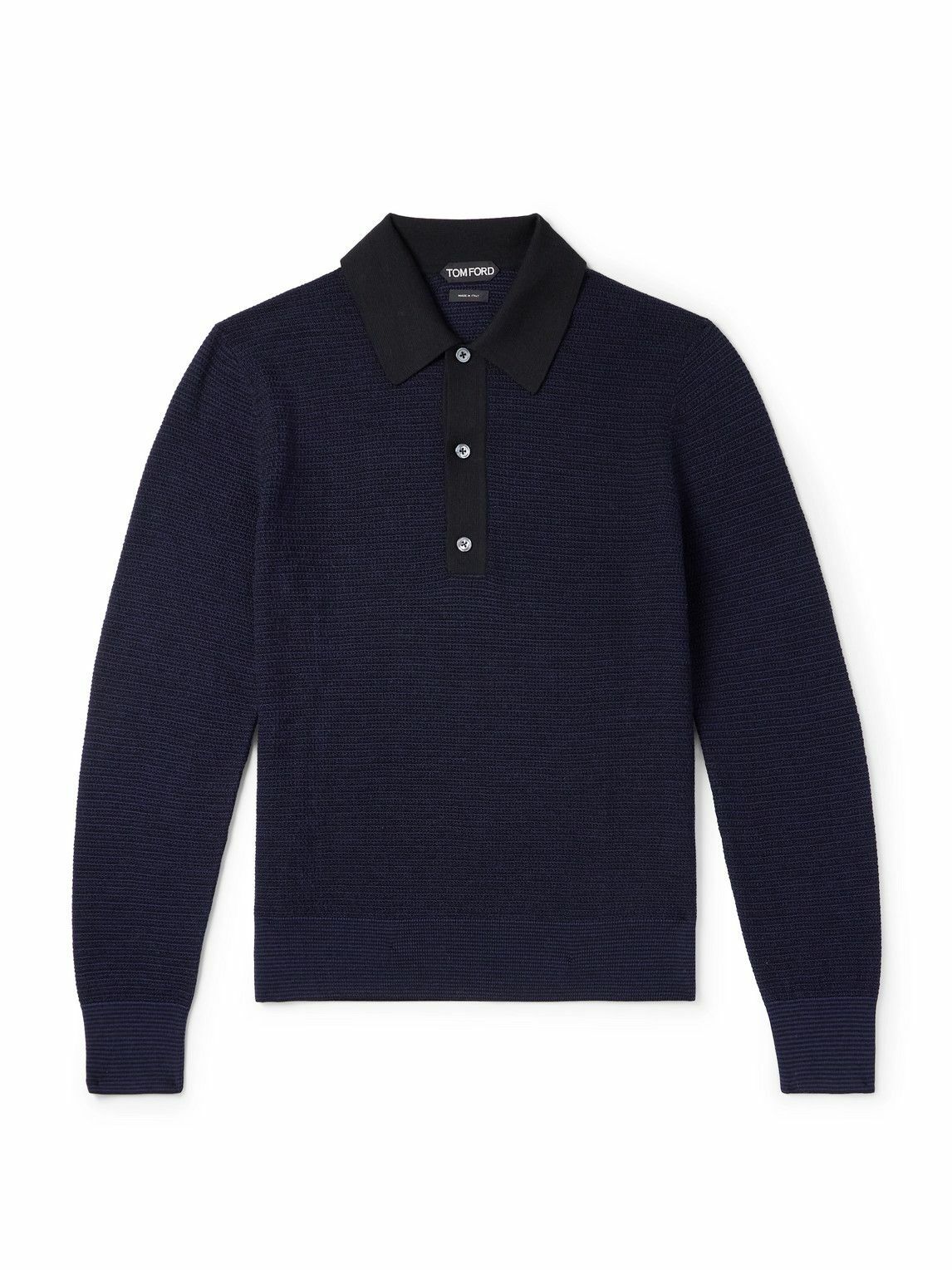 TOM FORD - Slim-Fit Waffle-Knit Wool Polo Shirt - Blue
