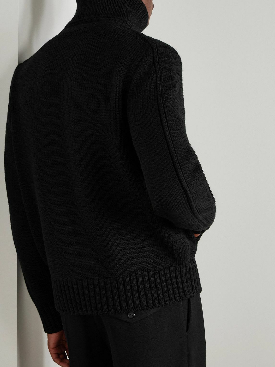 TOM FORD - Leather-Trimmed Ribbed Merino Wool Bomber Jacket - Black