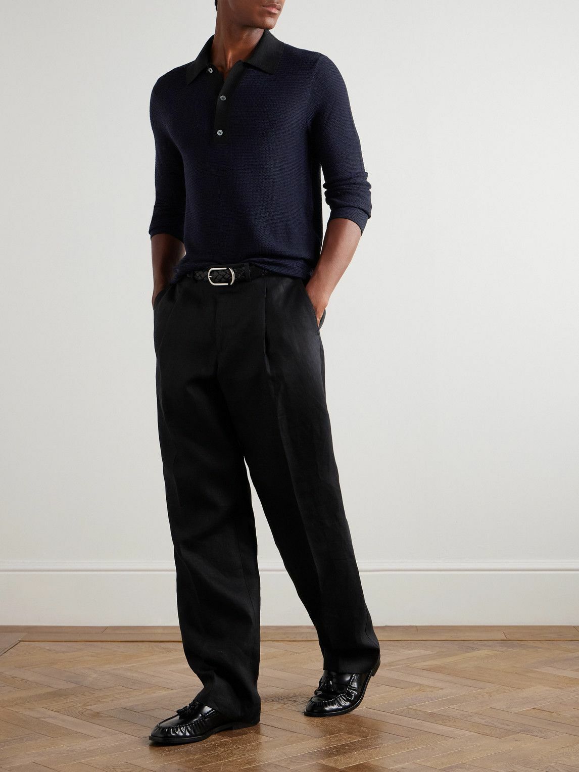 TOM FORD - Slim-Fit Waffle-Knit Wool Polo Shirt - Blue