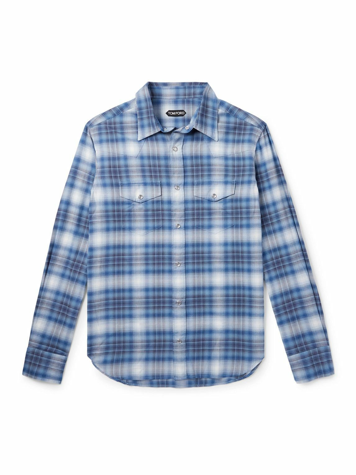 TOM FORD - Slim-Fit Checked Cotton-Poplin Shirt - Blue