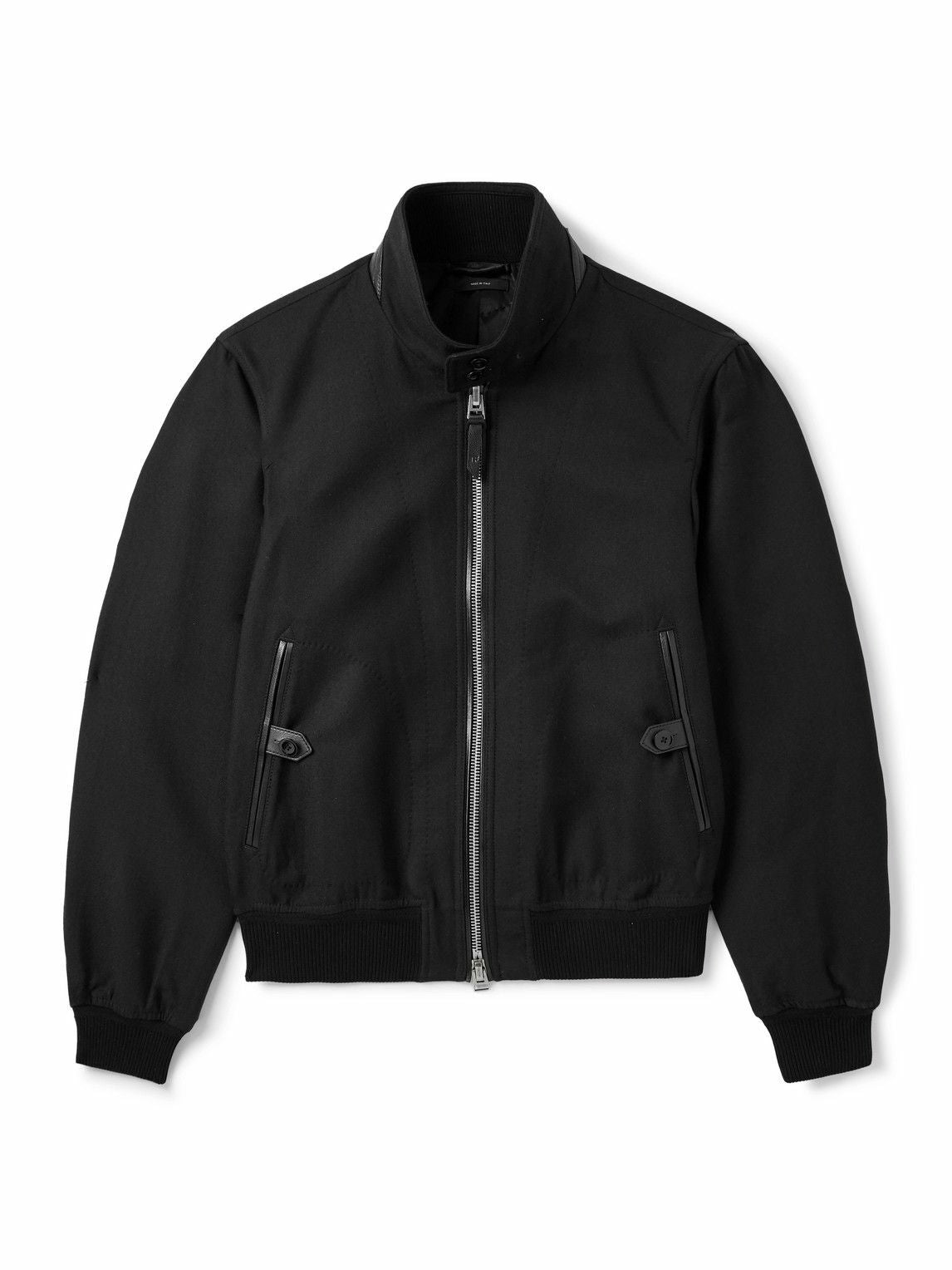 TOM FORD - Leather-Trimmed Wool and Silk-Blend Twill Bomber Jacket - Black