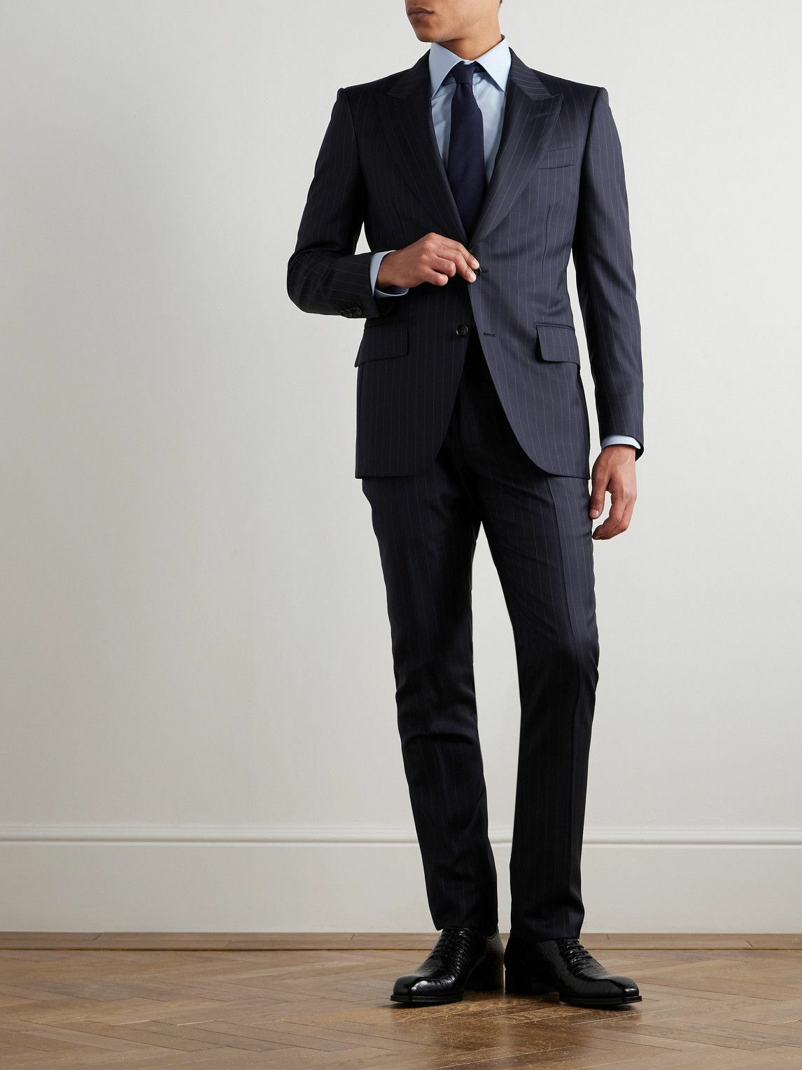 TOM FORD - Dyllan Slim-Fit Pinstriped Wool-Twill Suit Jacket - Blue