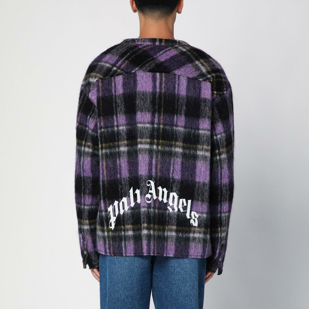 Palm Angels Over Shirt In Violet Check Wool