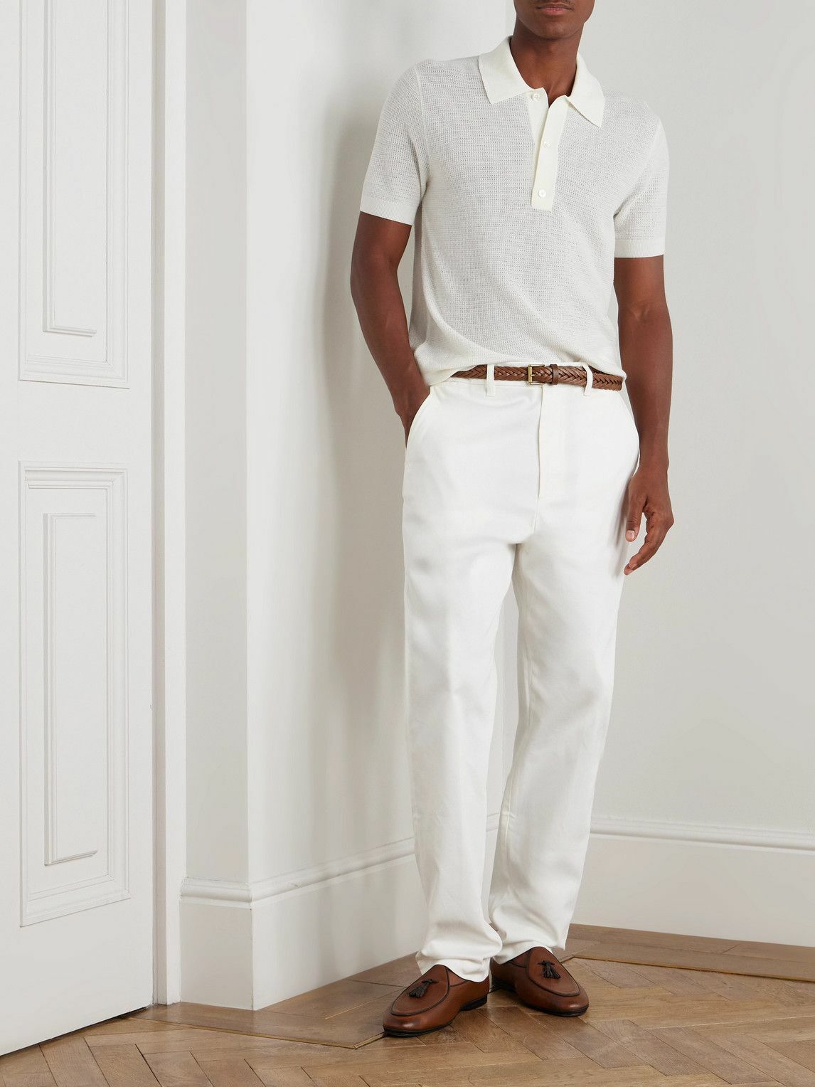 TOM FORD - Slim-Fit Waffle-Knit Wool Polo Shirt - White