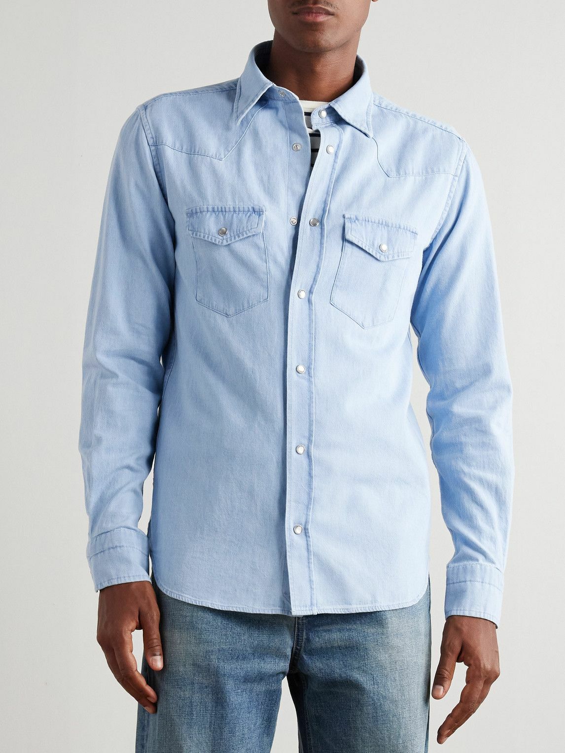 TOM FORD - Cotton-Chambray Western Shirt - Blue