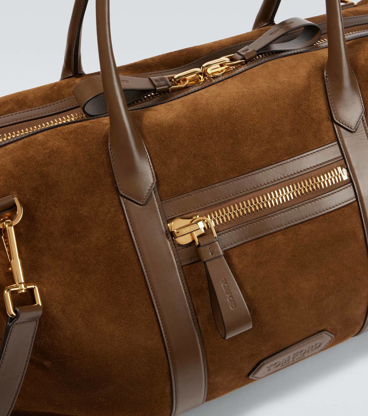 Tom Ford Leather-trimmed suede duffel bag