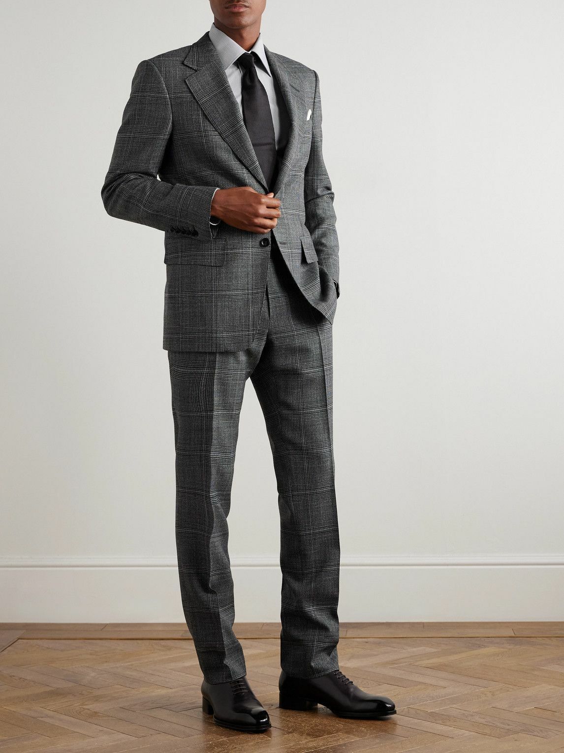 TOM FORD - Shelton Slim-Fit Prince of Wales Wool and Silk-Blend Suit Jacket - Gray