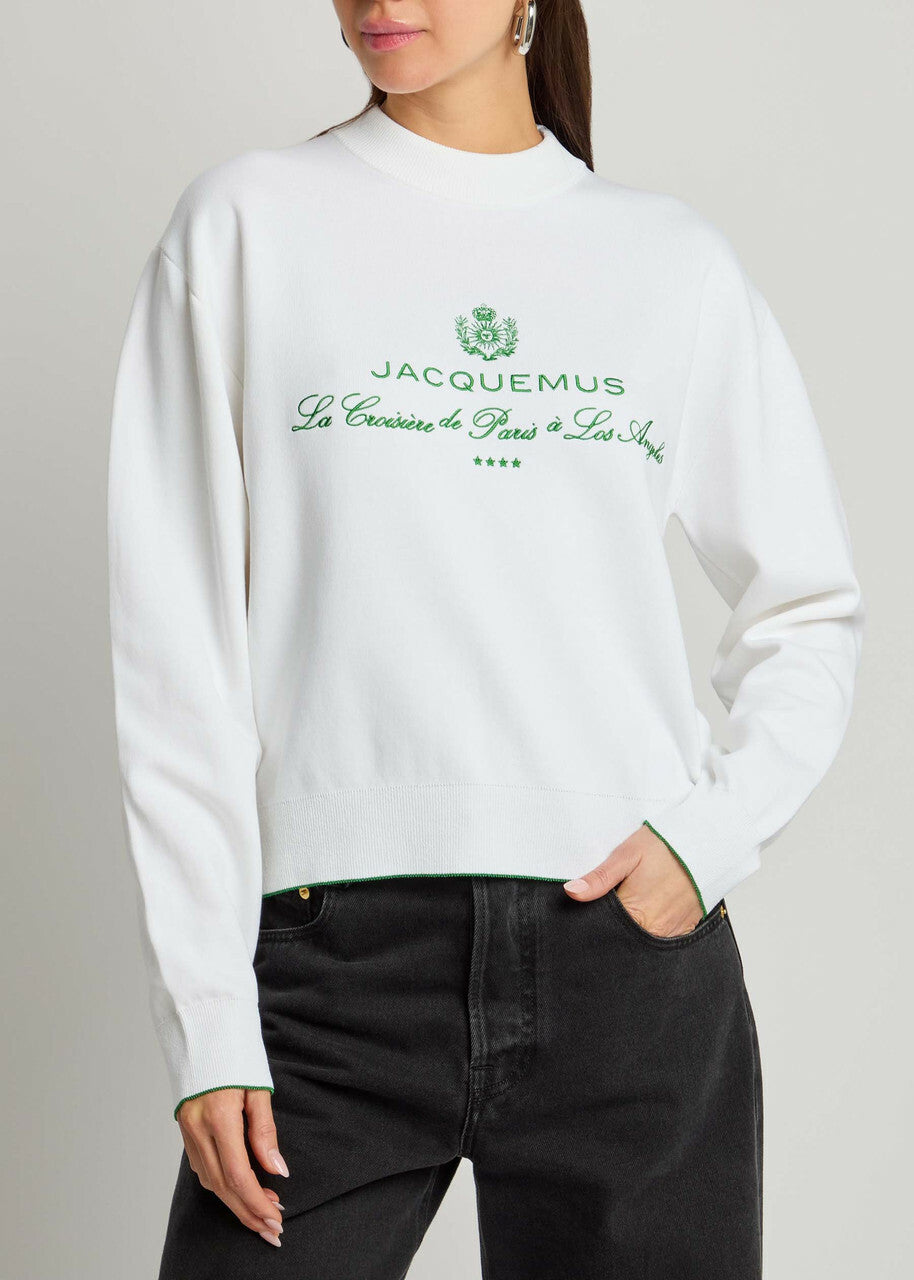Jacquemus La Maille Venice Embroidered Cotton-blend Sweatshirt White