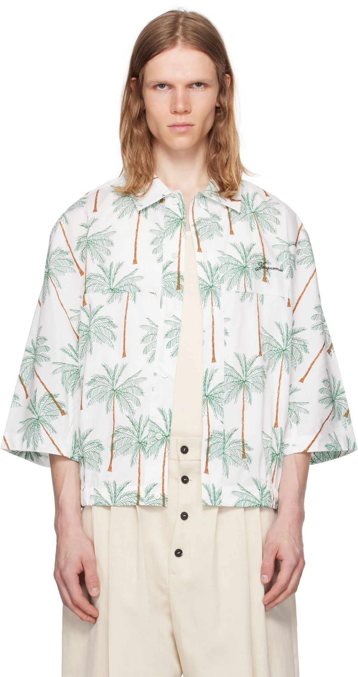 JACQUEMUS White & Green La Croisière 'The Canevas short-sleeve' Shirt