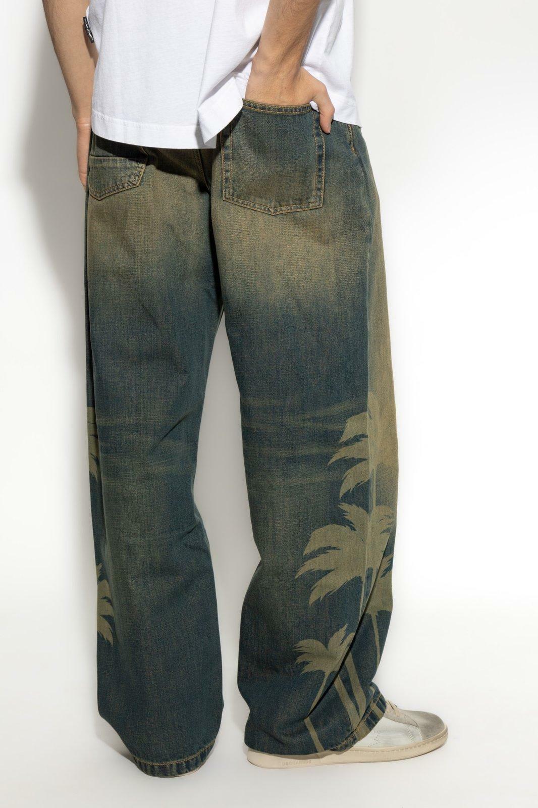 Palm Angels Laser Palm Wide Leg Jeans