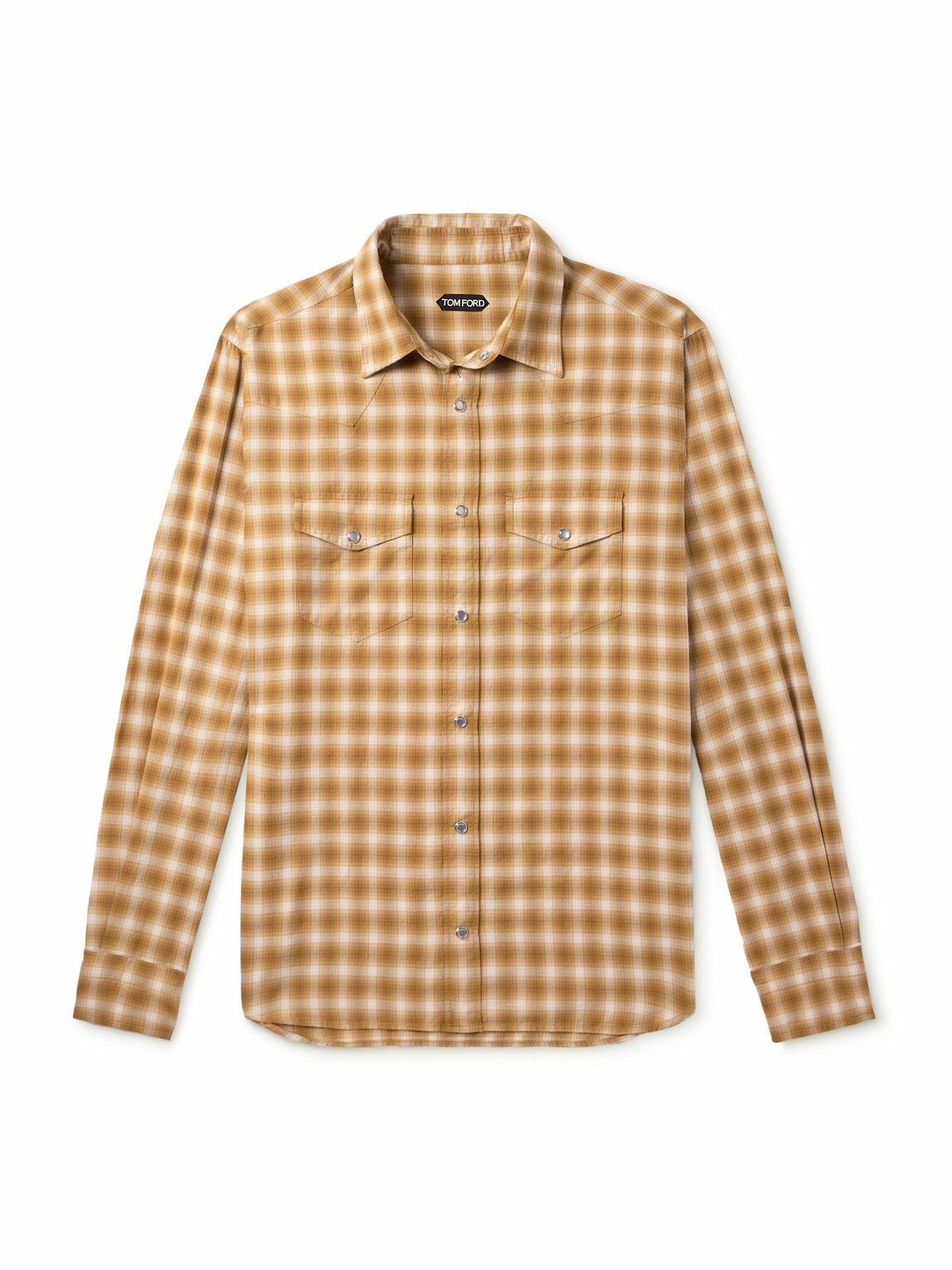TOM FORD - Slim-Fit Checked Cotton-Twill Shirt - Yellow