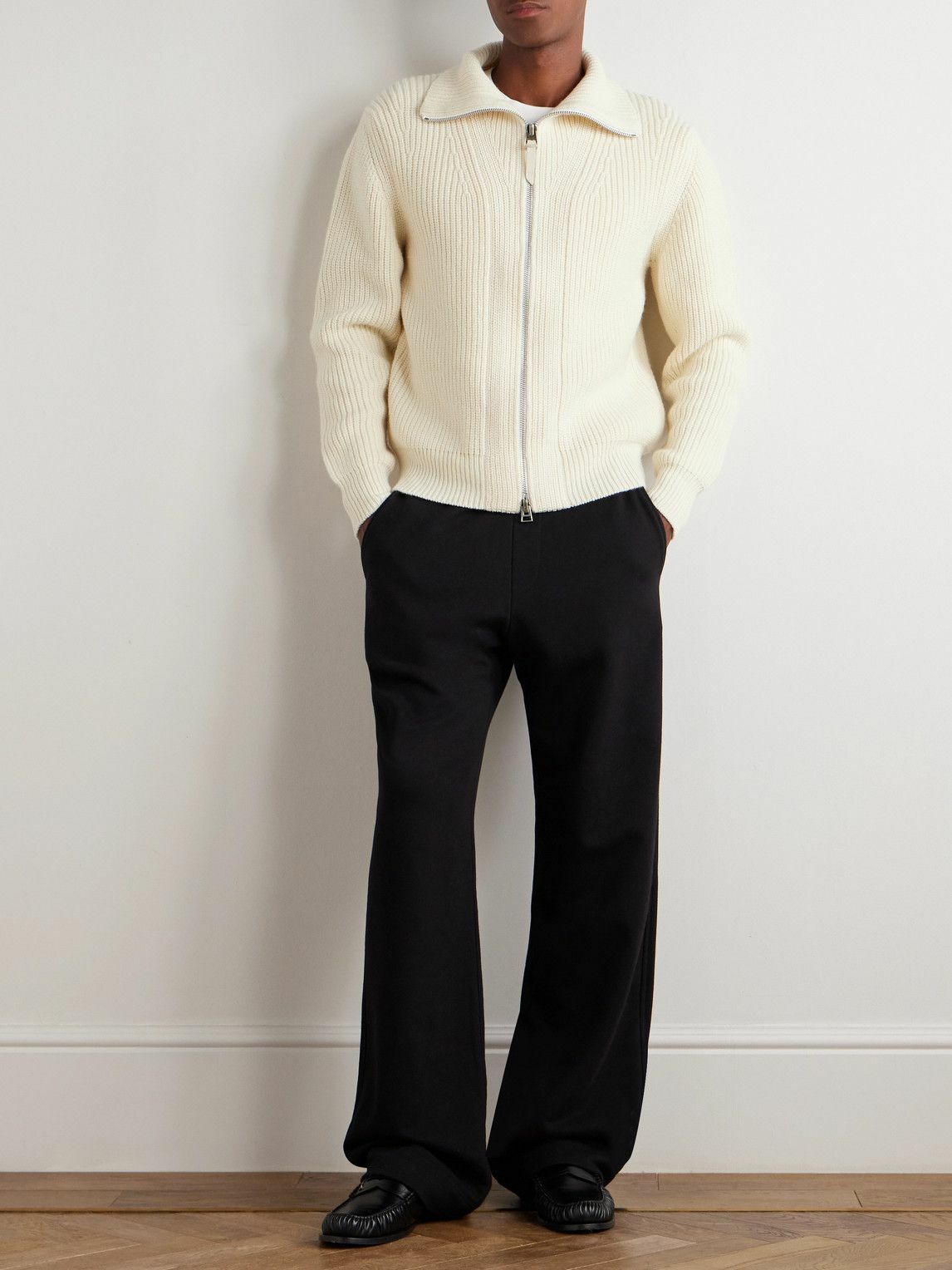 Tom Ford - Slim-Fit Ribbed Wool and Mohair-Blend Zip-Up Cardigan - Neutrals
