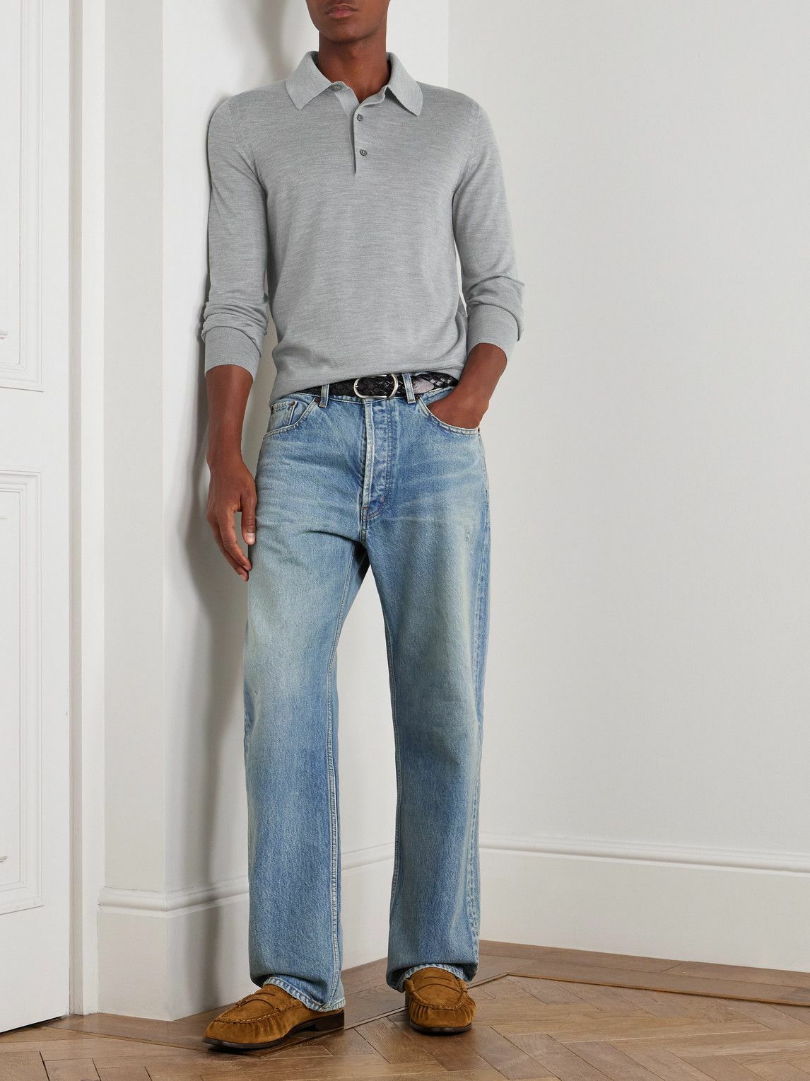 Tom Ford - Slim-Fit Cashmere and Silk-Blend Polo Shirt - Gray