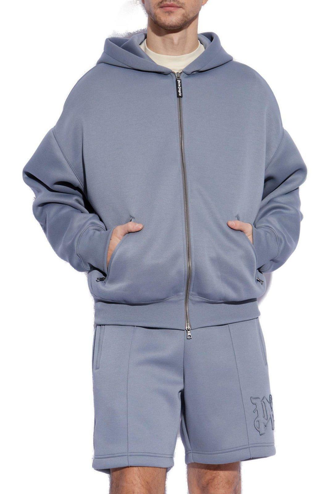 Palm Angels Curved Logo Zipped Hoodie