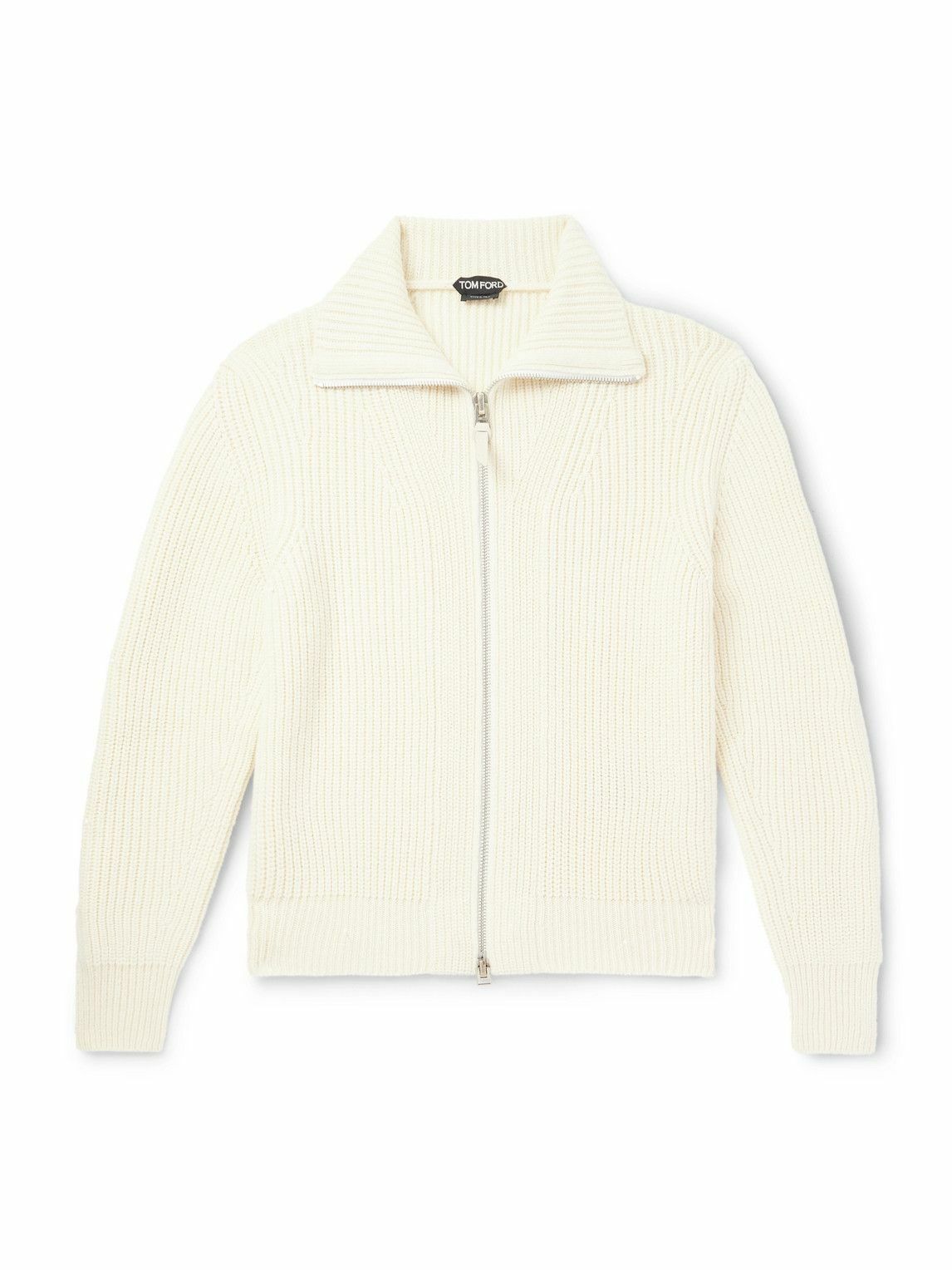 Tom Ford - Slim-Fit Ribbed Wool and Mohair-Blend Zip-Up Cardigan - Neutrals