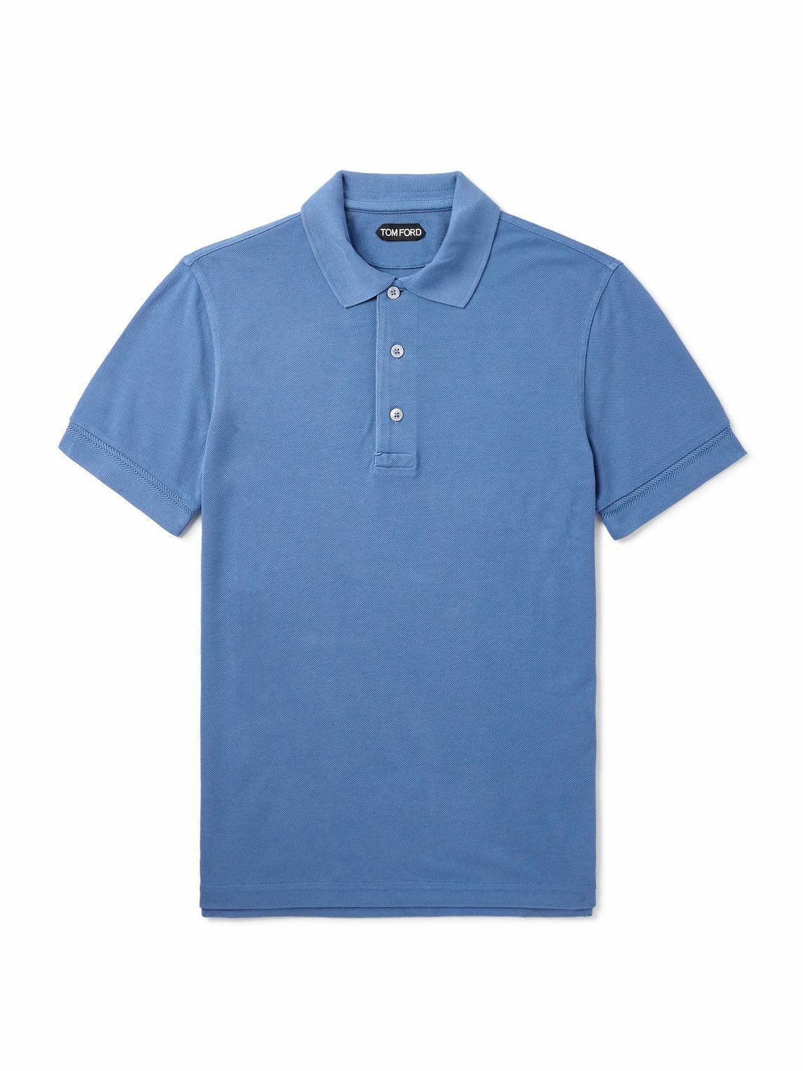 Tom Ford - Slim-Fit Lyocell and Cotton-Blend Piqué Polo Shirt - Blue