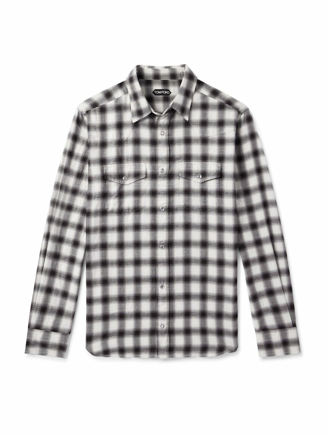 TOM FORD - Slim-Fit Checked Cotton-Flannel Shirt - Brown
