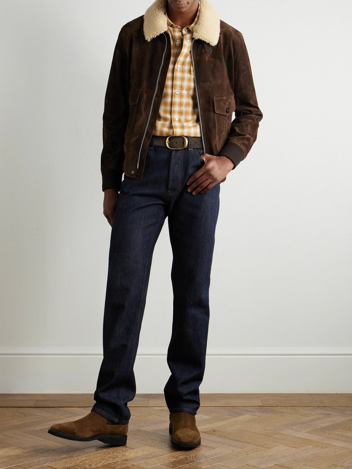 TOM FORD - Shearling-Trimmed Suede Jacket - Brown