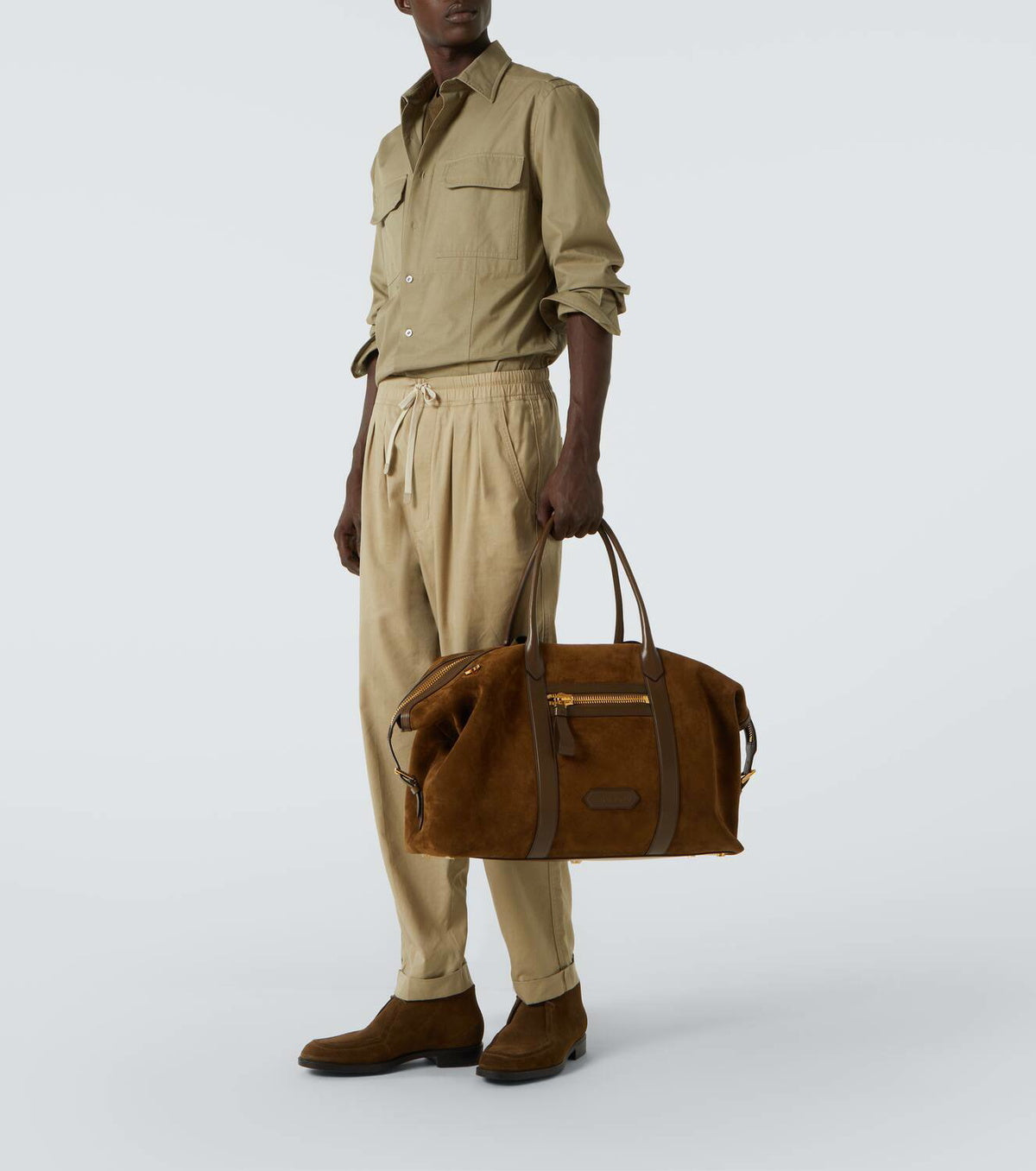 Tom Ford Leather-trimmed suede duffel bag