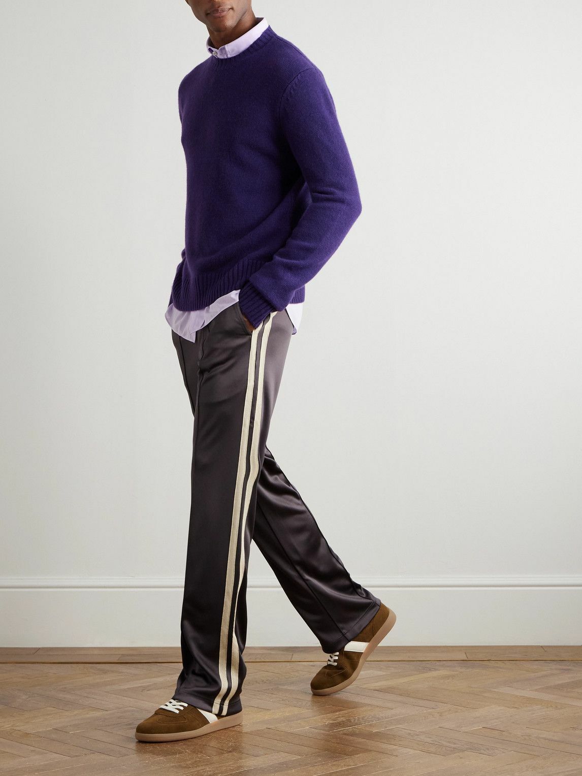 TOM FORD - Straight-Leg Webbing-Trimmed Jersey Track Pants - Brown