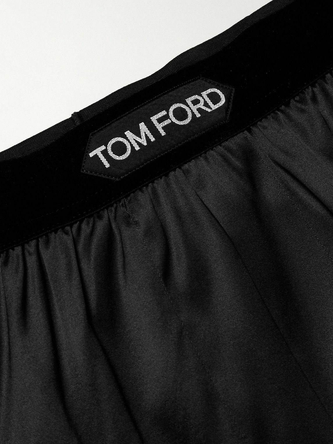 TOM FORD - Velvet-Trimmed Stretch-Silk Satin Boxers - Black