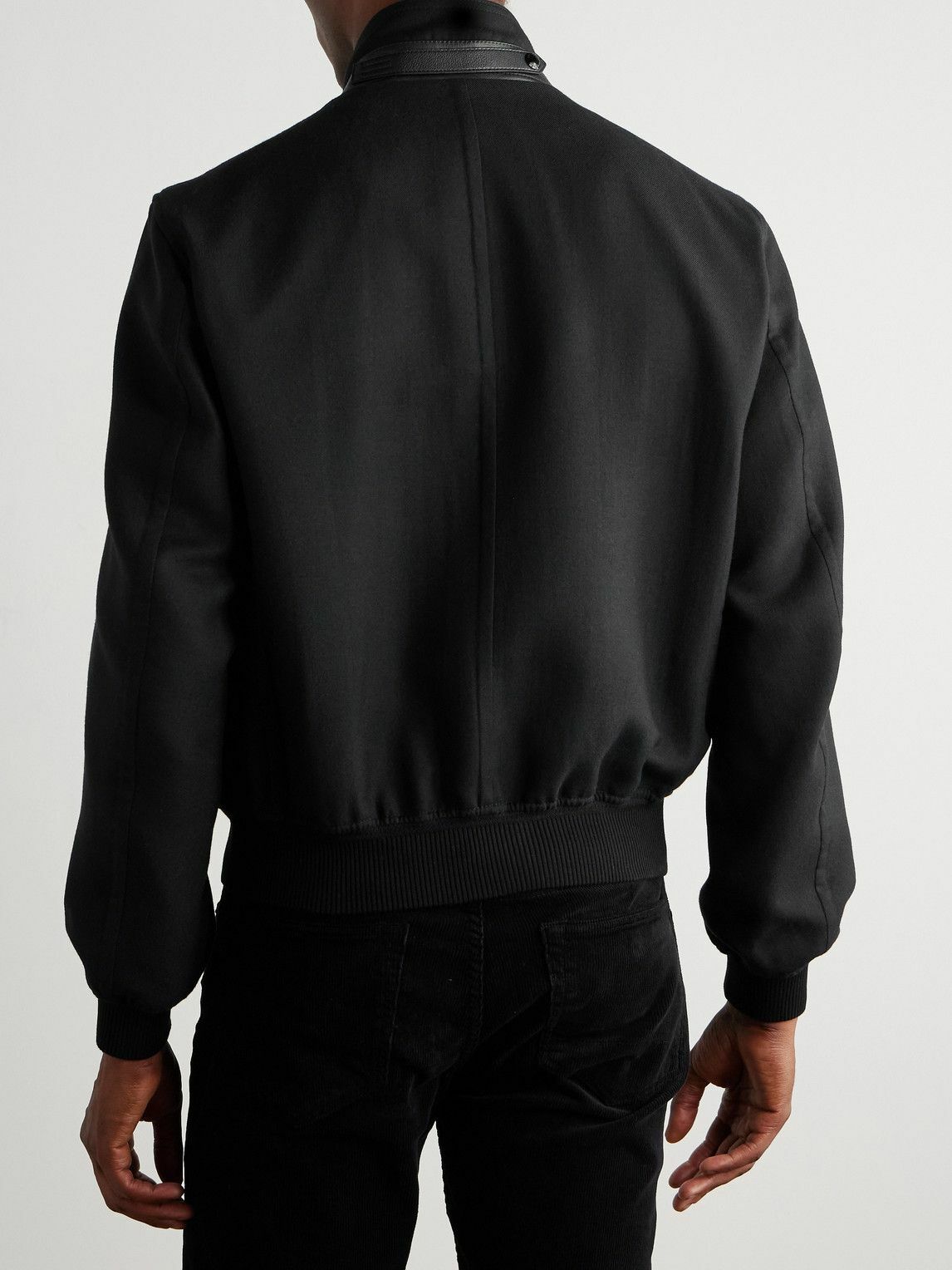 TOM FORD - Leather-Trimmed Wool and Silk-Blend Twill Bomber Jacket - Black