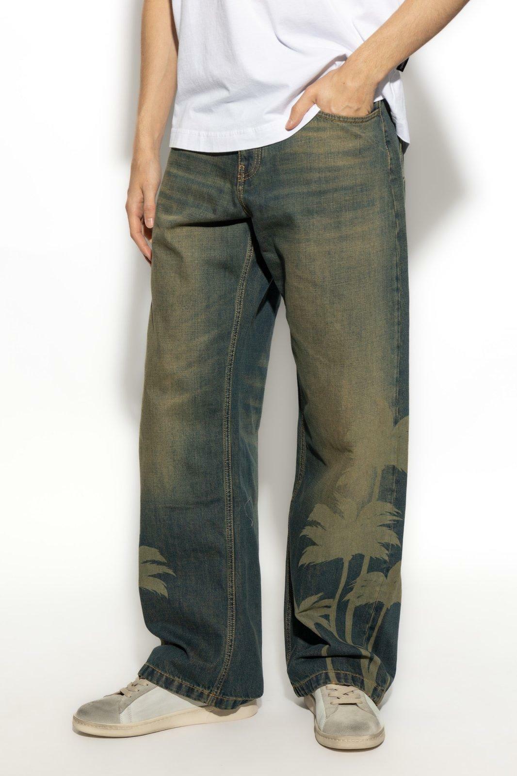 Palm Angels Laser Palm Wide Leg Jeans